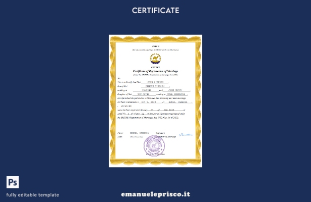Certificato di matrimonio in Eritrea in stile verificato Modello Word e PDF